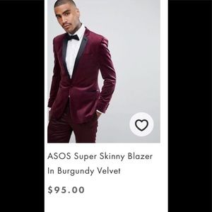 SOLD - ASOS Super Skinny Blazer Burgundy Velvet